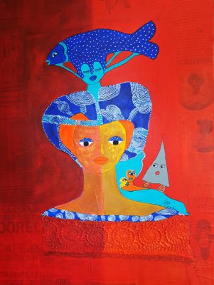 Technique mixte, collage sur toile